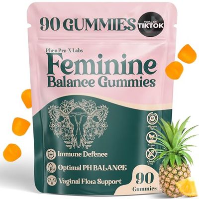 Premium Feminine Balance Gummies for Womens - Hawaiian Pineapple Gummies for Women pH, 4-in-1 Benefits Includes pH Balance, Healthy Odor, Flora and Immune Support -90 Count (Vegan Gluten-Free)