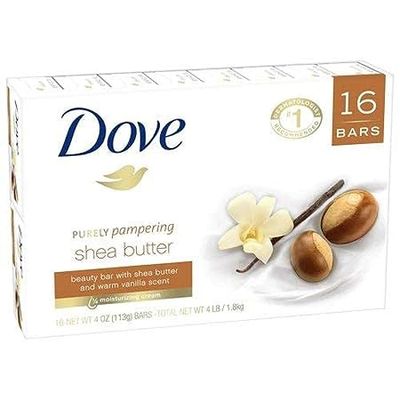 DOVE MEN CARE Shea Butter Bar Soap, 3.5 oz Each, 16 Bars Vanilla 64 Ounce