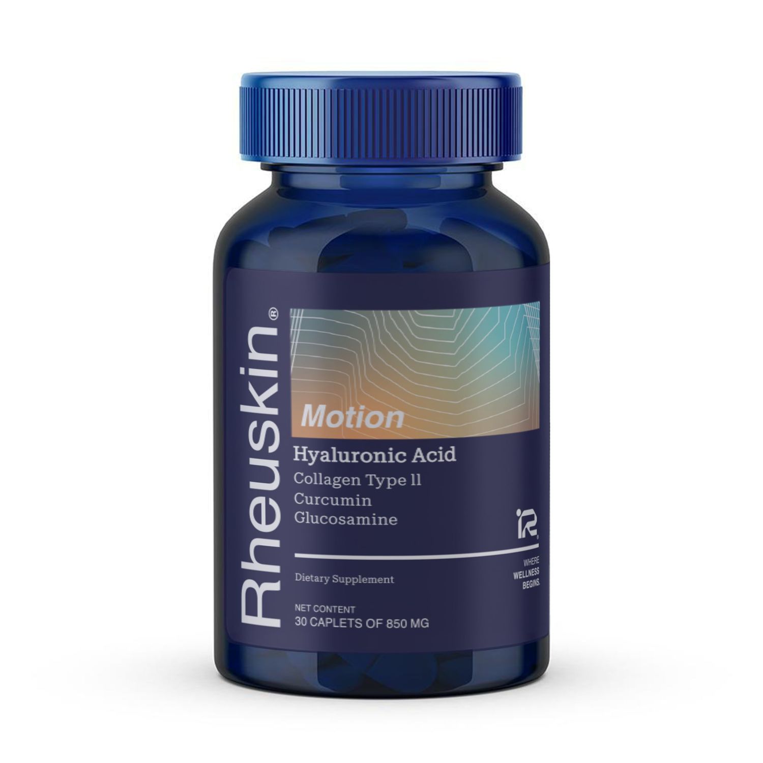 Rheuskin Motion Advanced Joint Support - Hyaluronic Acid, Glucosamine, Curcumin Collagen - 3-in-1 Supplement for Joint Pain Relief, Flexibility Mobility - 30 Caplets, 850mg