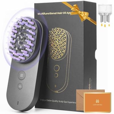UNIWA Hair Oil Applicator, Scalp Massager Hair Growth, 3 in 1 Scalp Massage Tool, Head Scalp Massager for Relax, Cordless Electric Brush for Hair Care, Oil Dispenser Comb, Mothers Day Gifts, Grey