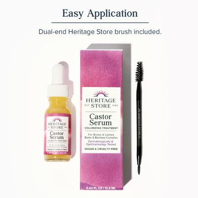 HERITAGE STORE Castor Oil Serum Volumizing Treatment for Fuller, Longer Looking Eyelashes, Bold Brows - Ophthalmology Tested Lash Serum wOrganic Castor Oil, Black Castor Oil, Biotin, Vegan, 0.42oz