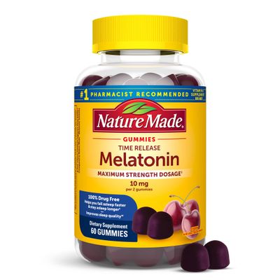 Nature Made Time Release Melatonin Gummies 10mg per Serving, Maximum Strength Dosage Sleep Aid for Adults, 100 Drug Free, 60 Gummies, 30 Day Supply
