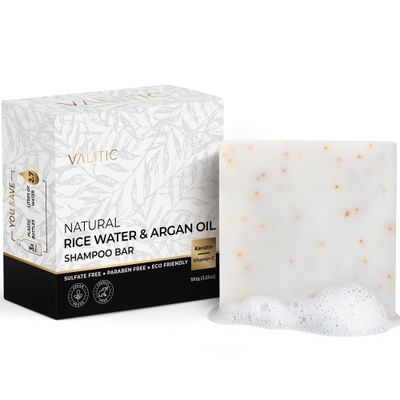 VALITIC Rice Water Argan Oil Shampoo Bar - Strengthens and Promotes Hair Revitalization - SLS Paraben Free - Vegan Eco Friendly - Natural Vitamin C Keratin - for all Hair Types