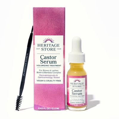 HERITAGE STORE Castor Oil Serum Volumizing Treatment for Fuller, Longer Looking Eyelashes, Bold Brows - Ophthalmology Tested Lash Serum wOrganic Castor Oil, Black Castor Oil, Biotin, Vegan, 0.42oz
