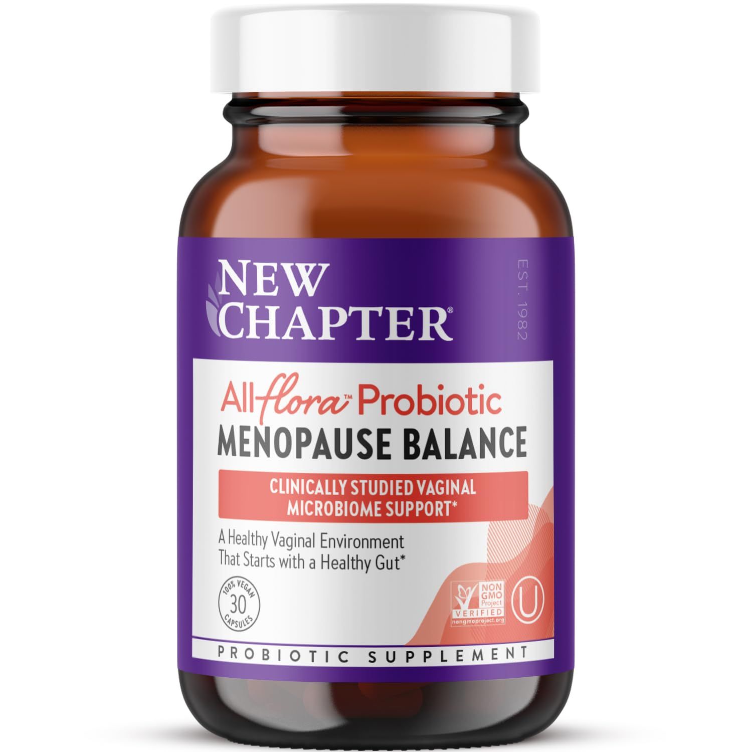 New Chapter All-Flora Probiotic Menopause Balance, Ultra-Concentrated Probiotics for Women with Black Cohosh for Menopause Hot Flashes, 100 Vegan, 30 Vegan Capsules