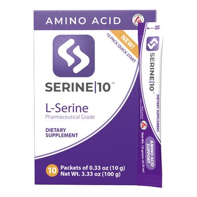 SERINE10 L-Serine Nootropics Packets - Support Brain Health, Memory, Focus, Production of Serotonin, L-Tryptophan, L-Cystine - 10 Premeasured Powder Packets with 10 Grams (10000 mg)