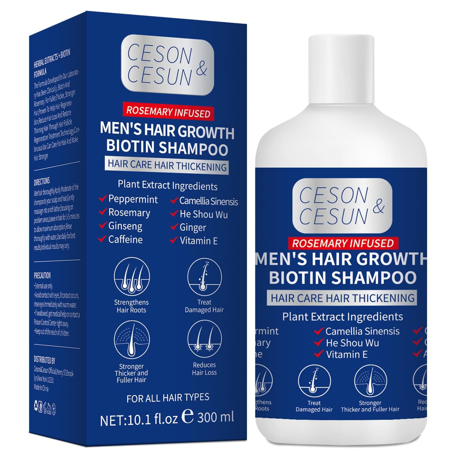 CesonCesun Men&#39;s Hair Growth Thickening Shampoo for Anti-Thinning Volumizing Biotin Organics Rosemary Strengthening Shampoo Hydrate Cleanse Hair Scalp Dry Damaged Hair Care For Men and Women