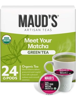 Maud&#39;s Organic Matcha Green Tea Pods, 24 ct, Recyclable Single Serve Tea Pods - 100 Gourmet Blended Tea Leaves, Compatible with Keurig K Cups Maker