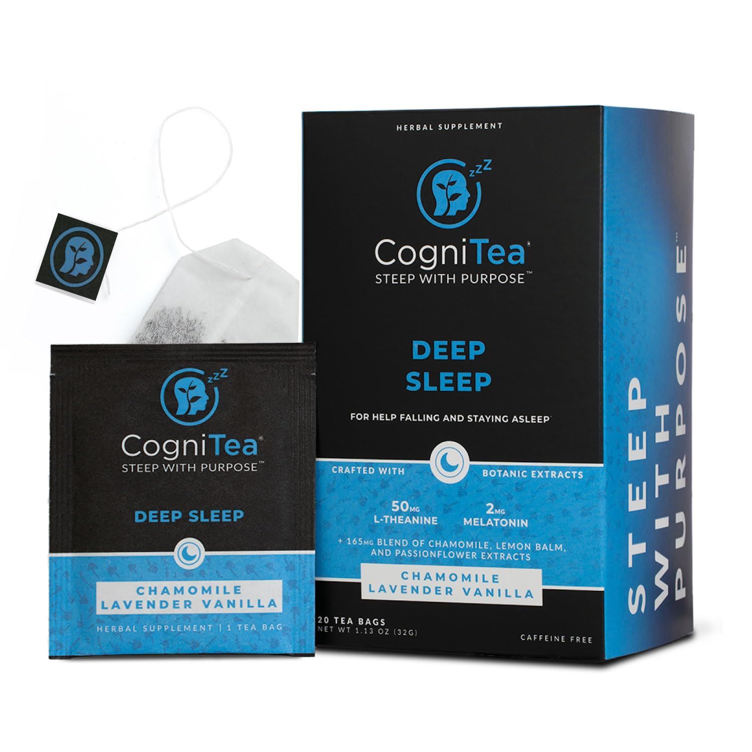 CogniTea Deep Sleep Tea with Melatonin, L-Theanine, Valerian, Chamomile, Lemon Balm and Passionflower for Night Time Rest