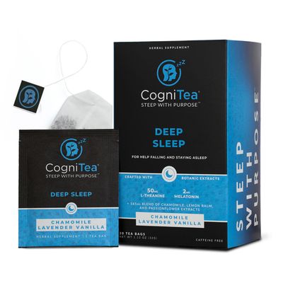 CogniTea Deep Sleep Tea with Melatonin, L-Theanine, Valerian, Chamomile, Lemon Balm and Passionflower for Night Time Rest