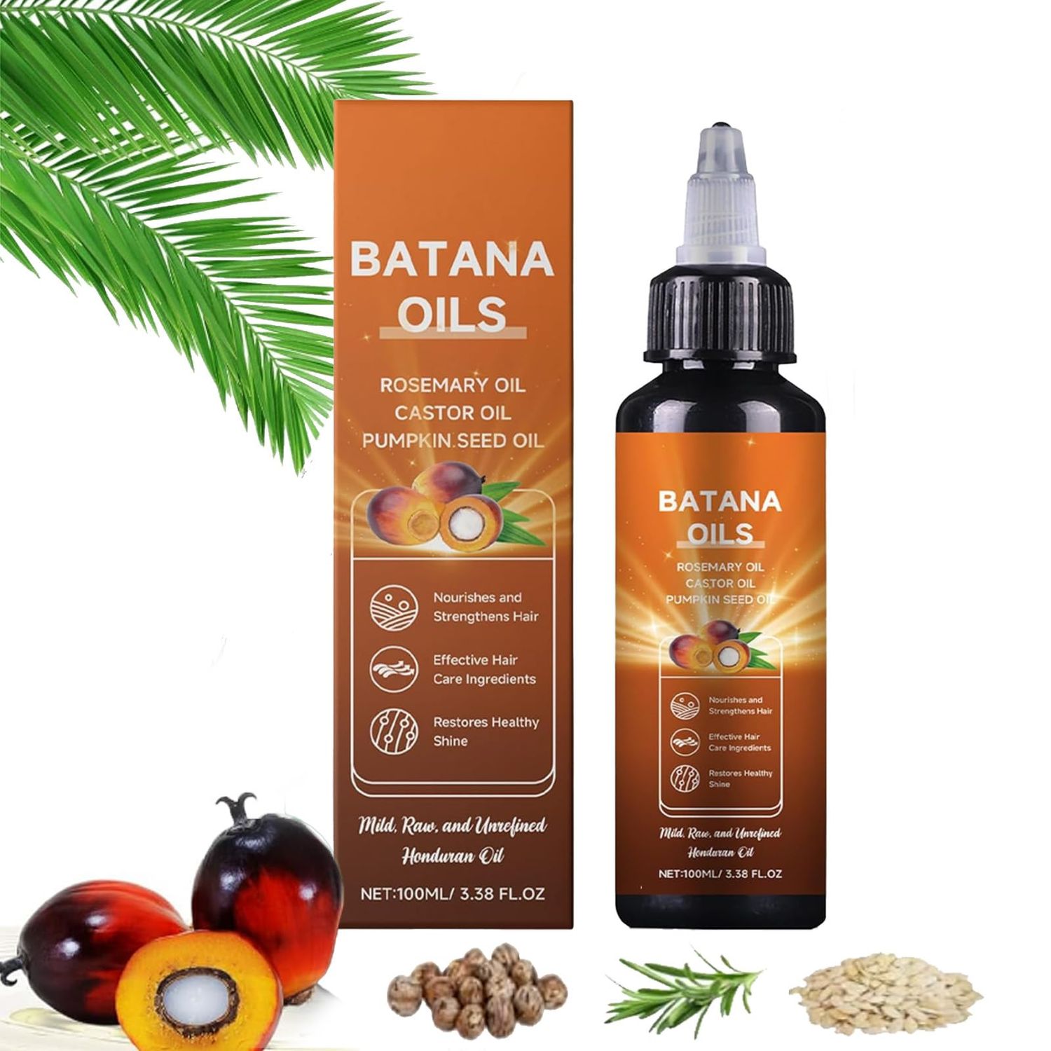 Batana Oil Rosemary Oil Castor Oil Pumpkin Seed Oil, 4-In-1 Liquid Batana Oil for Hair Growth, Liquid Batana Oil 100ml 3.38 fl.oz (1PC)