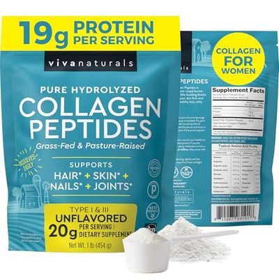 Hydrolyzed Collagen Peptides Powder - 1 lb Grass-Fed Pasture-Raised Collagen for Women, Type I III Unflavored Bovine Collagen Powder for Men, Collagen Protein Powder For Hair, Skin, Nails