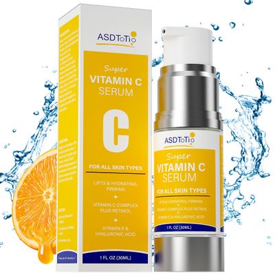 Super Vitamin C Serum With Hyaluronic Acid Collagen Hydrates, Firms, Lifts Skin and Smooth for Women Over 70 Vitamin C Face Serum,1 FL OZ