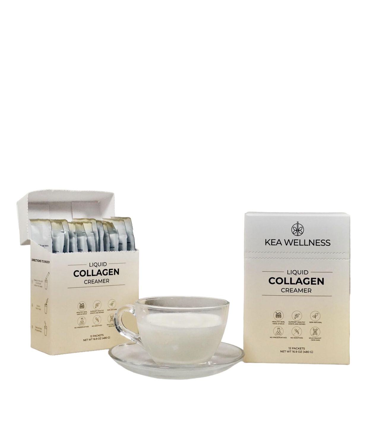 All-Natural Liquid Collagen Coffee Creamer - Premium Bovine Marine Peptides (Types I, II, III) for Hair, Skin, Nails, Bones Joints - Hydrolyzed, Single-Serve, 12-Pack - Boost Health Beauty Naturally