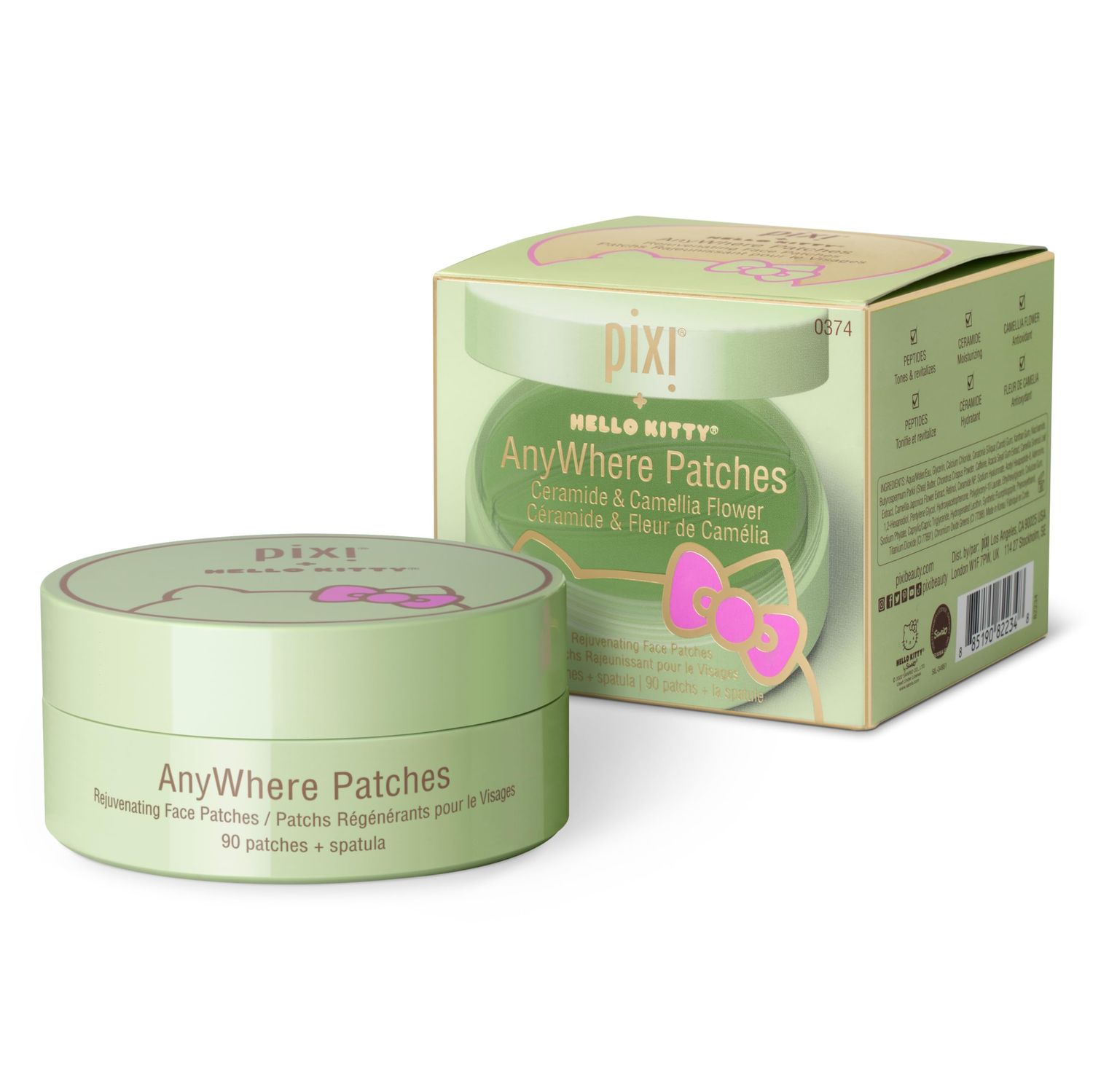 Pixi Hello Kitty AnyWhere Multipurpose Hydrogel Patches, Hyaluronic, Caffeine Retinol For Under Eyes, Revitalize Eye Area, 45 pairs 90 Patches
