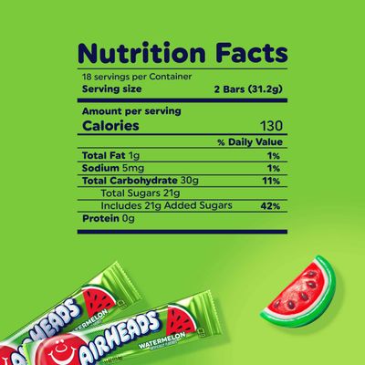 Airheads Candy, Watermelon Flavor, Individually Wrapped Full Size Bars, Taffy, Non-Melting, Party, Pack of 36 Bars