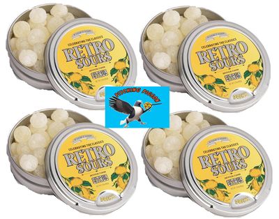 Retro Sours Hard Tangy Candy 4ct Citrus Flavored Tins 8.48oz - Includes PITCHING PIGEON Brand Magnet