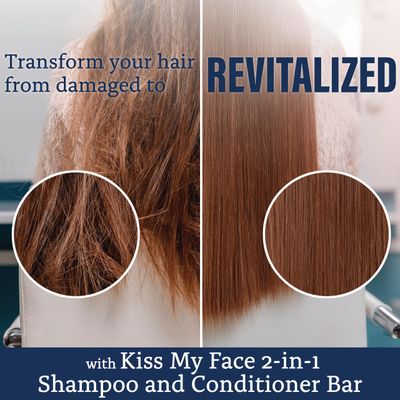 Kiss My Face 2-in-1 Shampoo Conditioner Bar - Hydrating, Soothing, Smoothening for All Hair Types, Palm Oil-Free, Cruelty-Free with Monoi Oil and Shea Butter