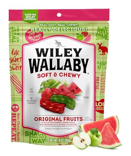 Wiley Wallaby Licorice 10 Ounce Classic Gourmet Soft Chewy Australian Original Fruits Licorice Candy Twists, 1 Pack