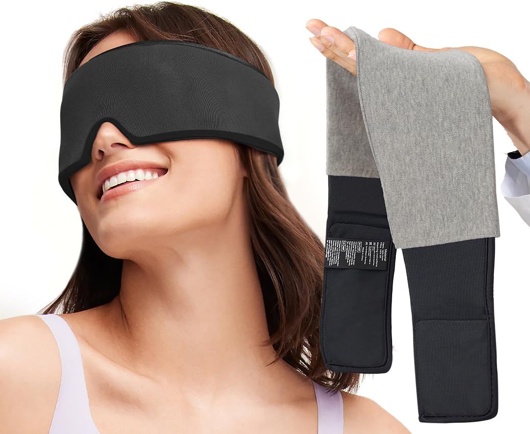 Umisleep Cooling Sleep Mask with Washable Cover, Reusable Eye Mask for Cold Compress Therapy, Soft Ice Pack, Gel Eye Cover for Puffy Dry Eyes, Headache, Migraine Relief, Stye Eye Treatment, Black