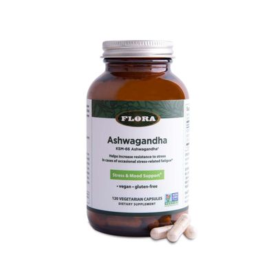 Flora Ashwagandha - KSM-66 - Stress Support Herbal Supplement - Aids Better Sleep Athletic Performance - Vegan, Non-GMO Gluten-Free - 120 Vegetarian Capsules