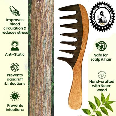 Rufiys Neem Wooden Hair Comb for Women Men Hair Growth Dandruff Remover Curly Hair Neem Wood Wide Tooth for Detangler