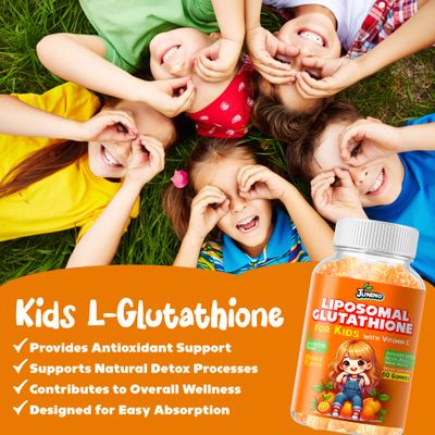 Juneno Liposomal Glutathione Gummies for Kids - Vitamin C Supplement for Healthy Immune Support Antioxidants Detox - Sugar Free Vegan Non GMO