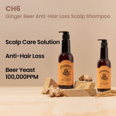 CH6 Ginger Beer Hair Scalp Care Shampoo - for hair loss Recover Damaged Scalp, Rich with German Beer Yeast for Hair Regrowth and Thickening, Thinning hair, Sulfate free, 16.9 fl oz