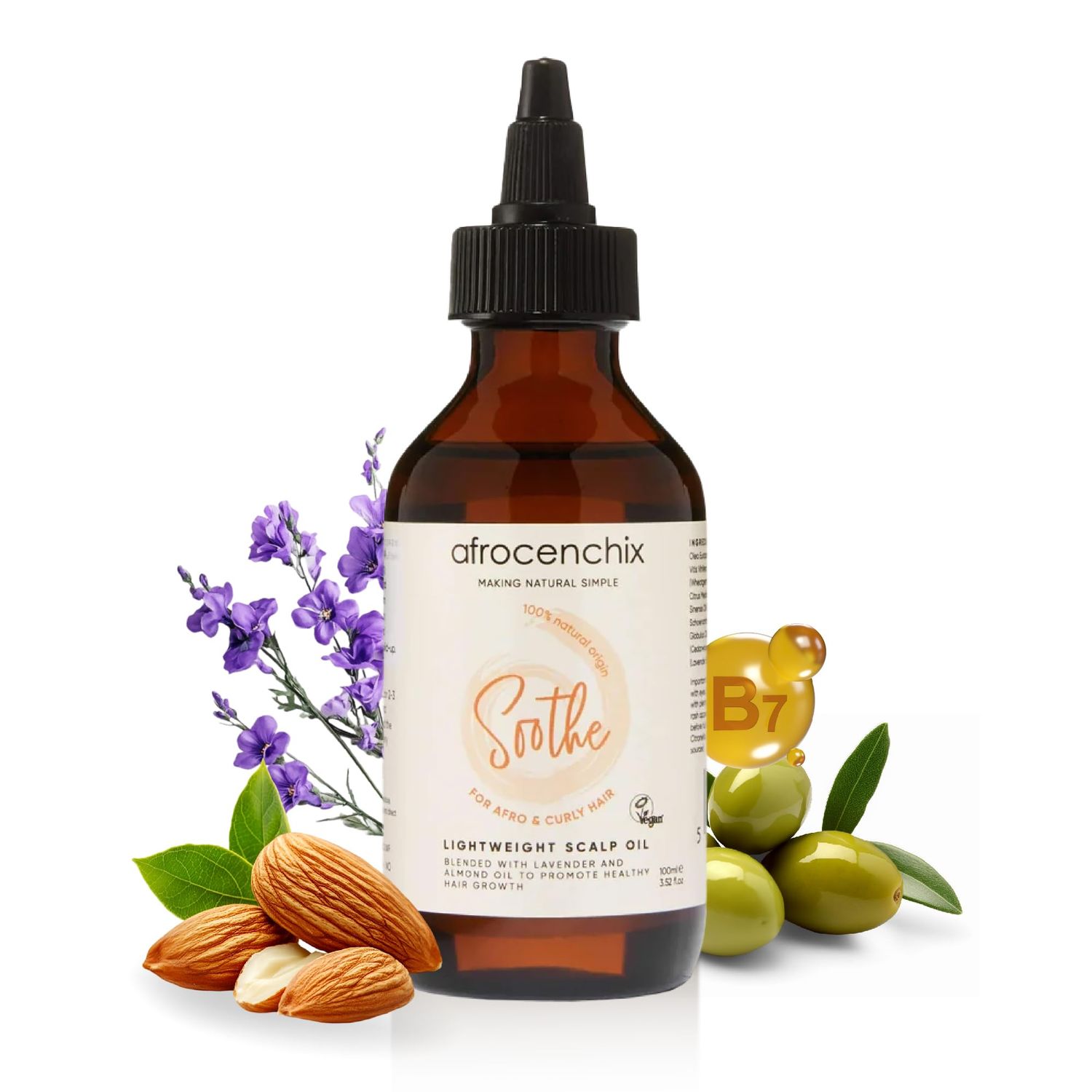 Afrocenchix Soothe - Natural Scalp Essential Oil for Afro Curly Hair - Promotes Hair Follicle Growth Healthy Scalp - Relieves Itch, Moisturizes, and Protects - Vegan - 100ml (3.5oz)