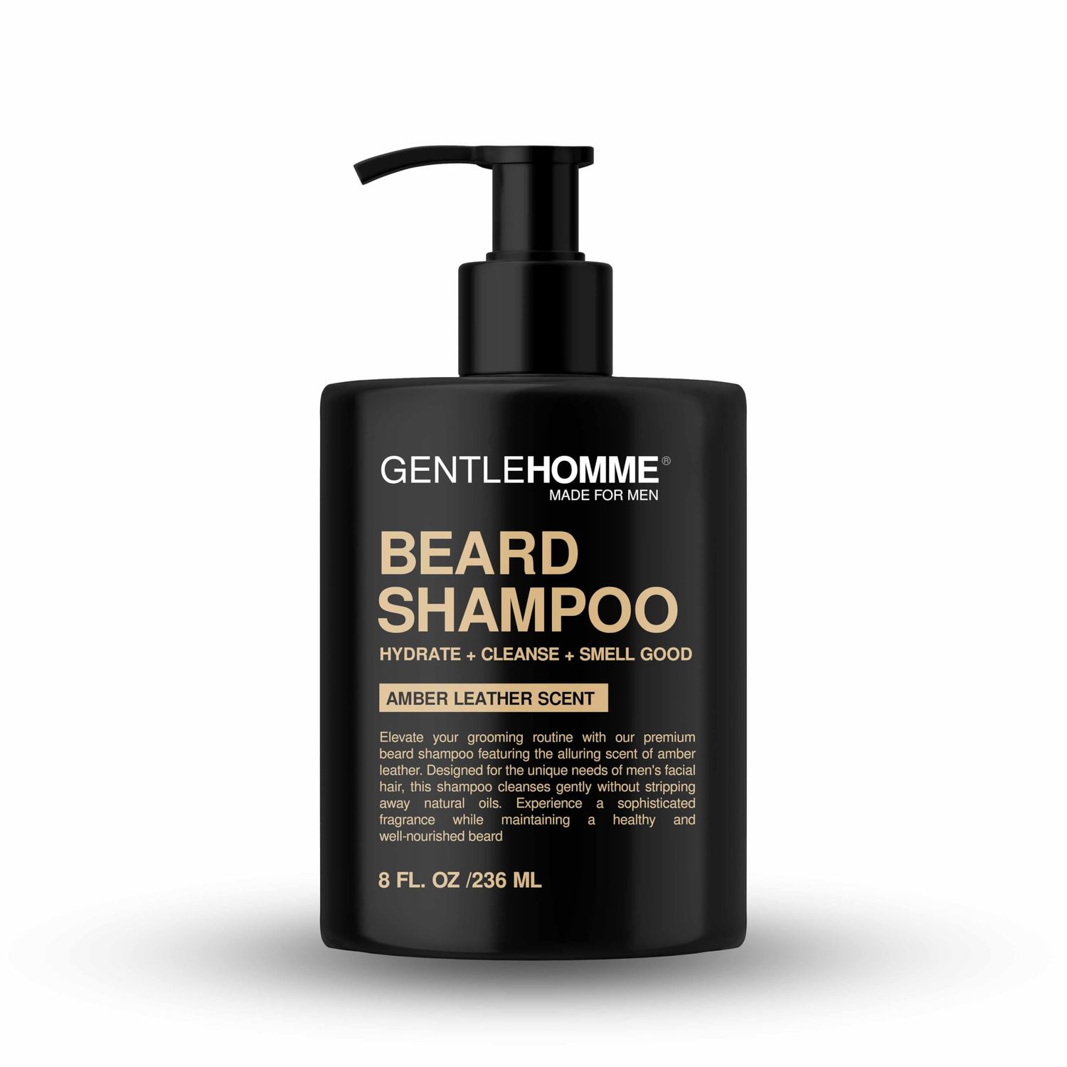 Gentlehomme - Beard Shampoo - Mens Beard Wash - Hydrate, Cleanse, Soften Strengthen - For Itchy Flaky Facial Hair - With Witch Hazel - All Skin Beard Types - Vegan - Amber Leather Scent - 8oz