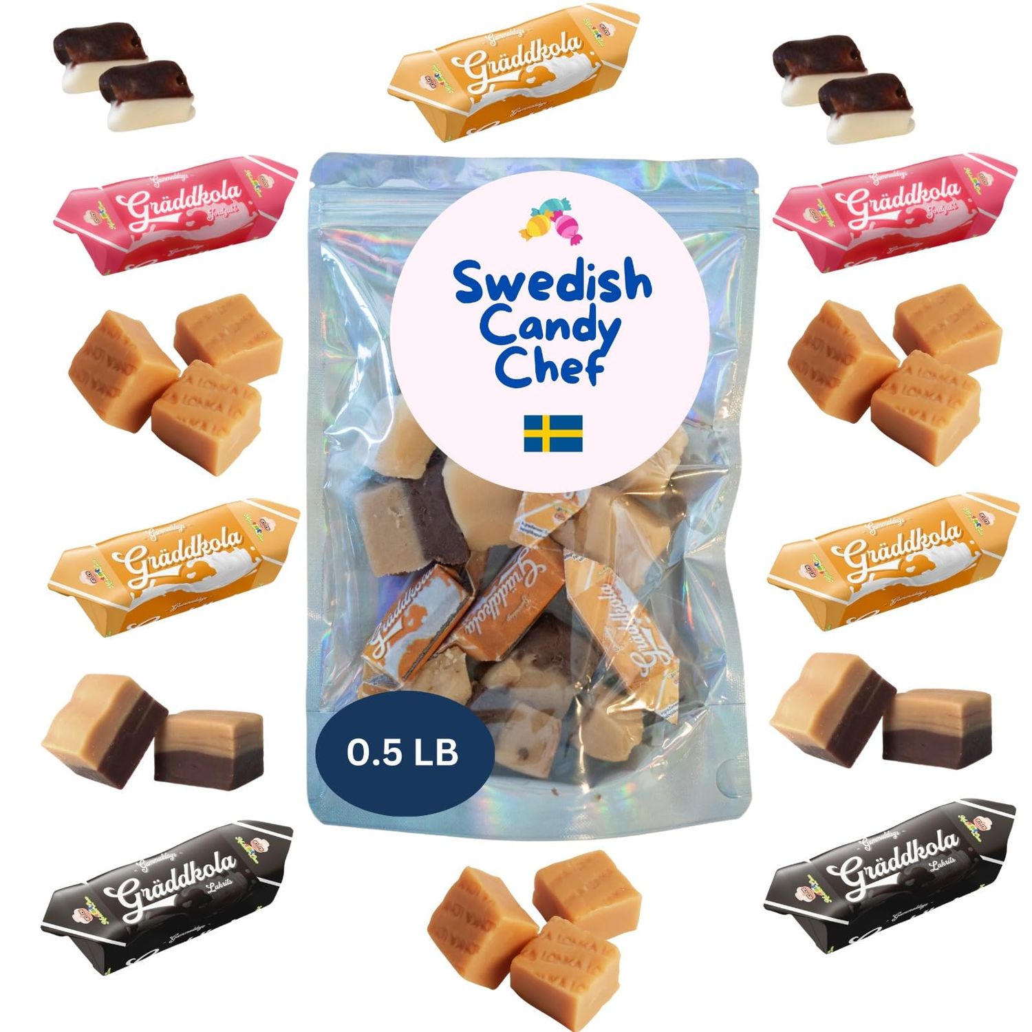 Fudge Toffee Mix - Soft Sweet, Rich Creamy Taste Hand Packed in Sweden - .5LB, Swedish Candy Chef