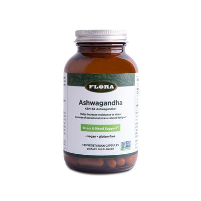 Flora Ashwagandha - KSM-66 - Stress Support Herbal Supplement - Aids Better Sleep Athletic Performance - Vegan, Non-GMO Gluten-Free - 120 Vegetarian Capsules