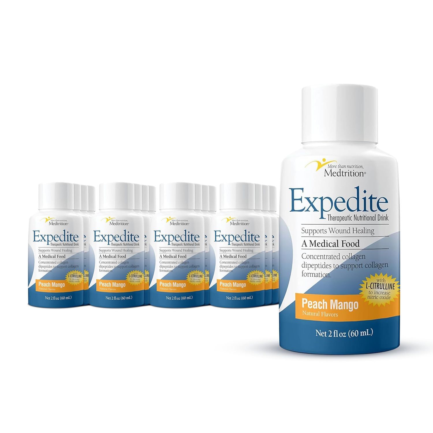 Medtrition Expedite Liquid Collagen - 30x More Collagen Peptides Than Powders, Supports Wound Healing, Surgery Recovery, Diabetic Foot Ulcers, Skin Health and More (Pack of 24 Bottles)