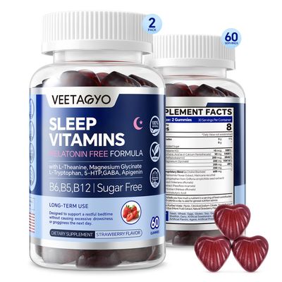 VEETAGYO Melatonin Free 5-HTP GABA Supplement Gummies for Adults Kids 12 with L-Theanine, Magnesium Glycinate, L-Tryptophan, Apigenin - Sugar Free, Strawberry Flavor, Vegan, 120 Count
