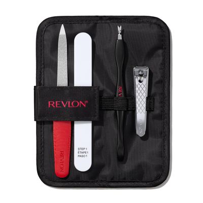 Revlon Manicure Essentials Kit with Travel Case, Nail Care Set with Dual Ended Cuticle Trimmer, Curved Blade Clippers, Compact Emeryl File Buffer (Pack of 1)