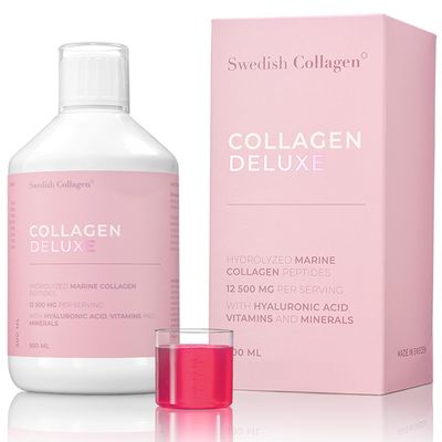 Swedish Collagen Deluxe 12,500 mg Hydrolyzed Marine Collagen Liquid Supplement - 500 ml, 20 Day Supply Hyaluronic Acid, Biotin and Vitamin C to Support Healthy Hair, Skin, Nails Sugar-Free