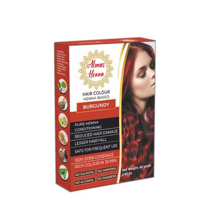 AL HASNAYN ENTERPRISES Almas Henna 80 GRAM Hair Color, Burgundy, 100 Organic Henna Powder Infused with Goodness of Herbs, Natural Henna Hair Color For Soft Shiny Hair, 2.82 OUNCE