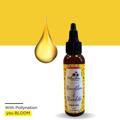 Pollynation Strength Stimulate Hair Oil (2 oz) Multi-Benefit Hair Oil for all Hair Types Organic Castor Oil Natural Ingredients for Hair Scalp Care Handcrafted, 100 Pure