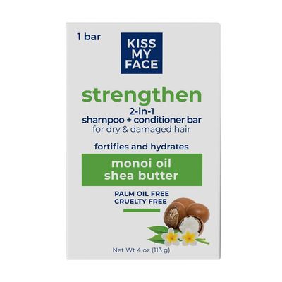 Kiss My Face 2-in-1 Shampoo Conditioner Bar - Hydrating, Soothing, Smoothening for All Hair Types, Palm Oil-Free, Cruelty-Free with Monoi Oil and Shea Butter