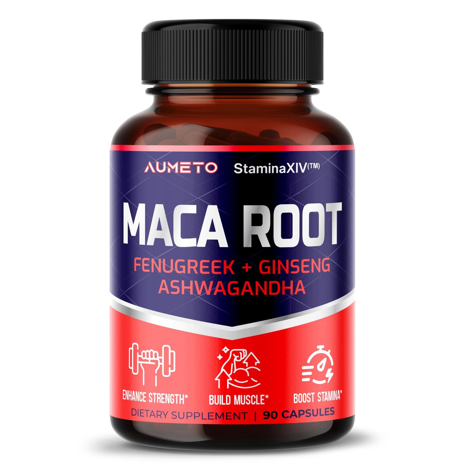 AUMETO Maca Root Supplement - Advanced 12-in-1 Formula with Ashwagandha, Fenugreek, Panax Ginseng for Muscle Growth, Stamina and Performance - Made in The USA (90 Count (Pack of 1))