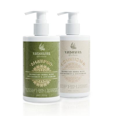 NAKSHATRA HERBALS Shampoo Conditioner 100 Natural Anti-Dandruff Anti-Hairloss Herbal Solution For All Hair Types Ayurvedic 13.5 oz (x2)