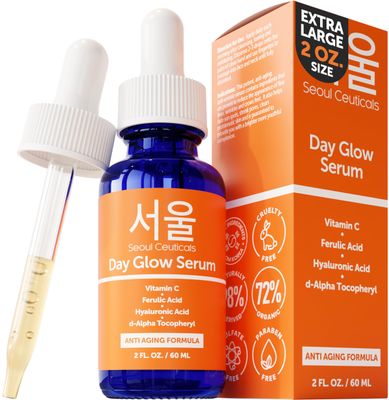 SeoulCeuticals Large 2oz Korean 20 Vitamin C Hyaluronic Acid Serum CE Ferulic Acid - Potent Anti Aging, Anti Wrinkle K Beauty