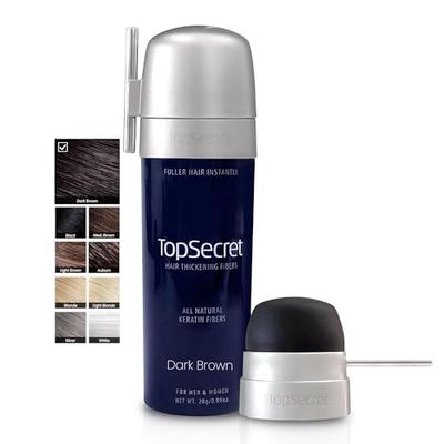 Top Secret Hair Building Fibers - Instantly Fill Thinning Hair - Undetectable Natural Filler for Men Women - Applicator Included - Weather Sweat Resistant (Dark Brown, Large)