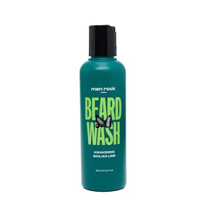 Men Rock Awakening Beard Wash - Hair Growth Stimulating, Moisturising Softening, Skin Hydrating for Itch Relief, Zesty Sicilian Lime Caffeine Scent, 100ml
