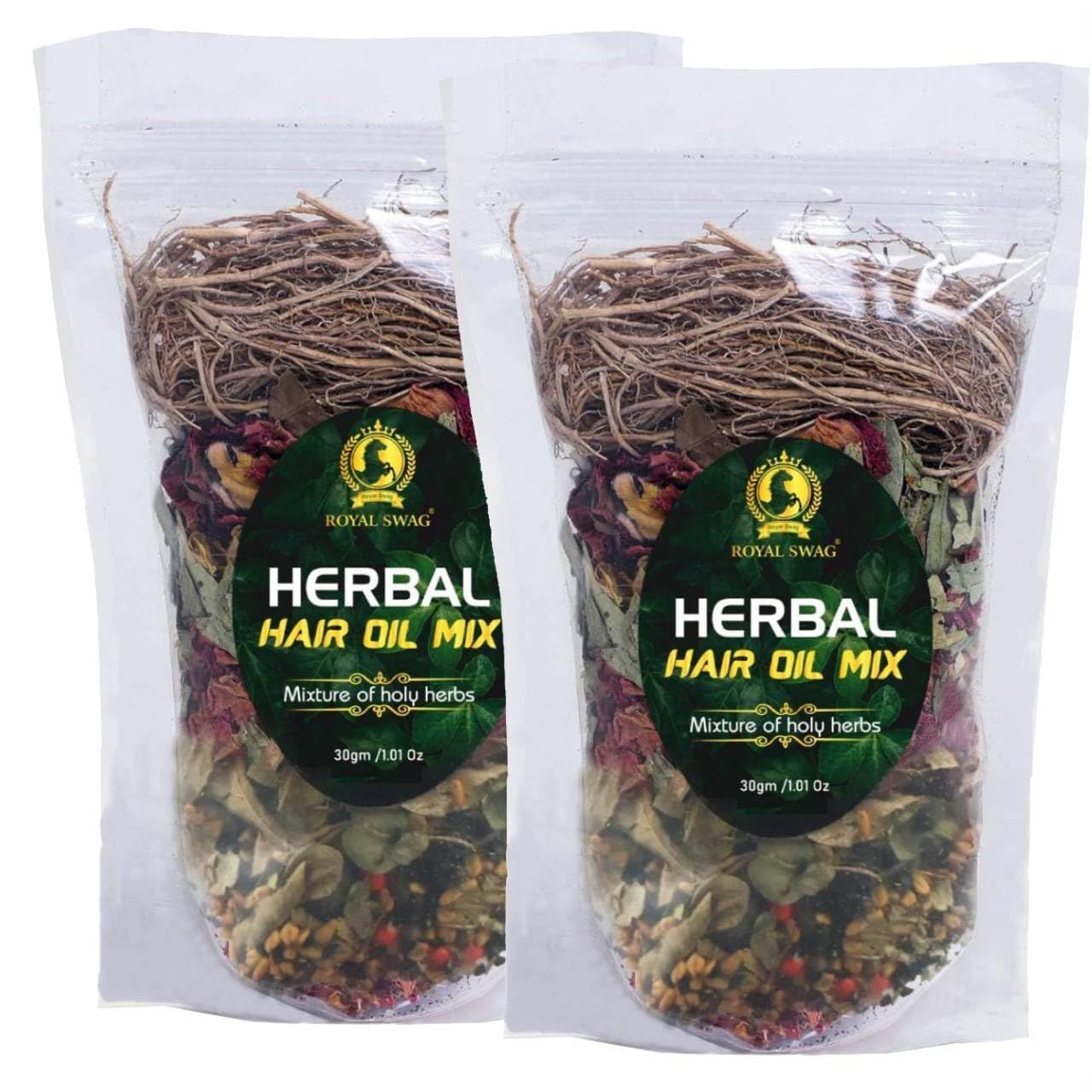 ROYAL SWAG Herbal Hair Oil Mix 30 g x 2 packs for Healthy Hair Packed with Goodeness of Ayurvedic Natural Dried Herbs For Oil Infusion Made In India Pack of 2(1 pack 1 Oz30 gm)