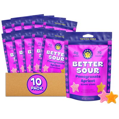 Better Sour Pomegranate Apricot Gummy Stars Candy, Sour Gummies with Bold Fruit Flavor, Mouthwatering Sour Candy Made with Real Fruit Juice, Vegan and Gluten-Free Treats, 10 Pouch Set