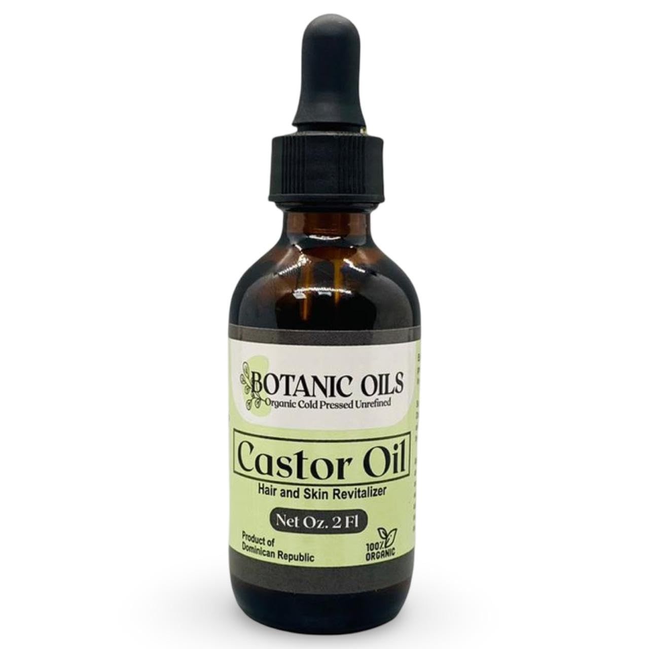 Botanic Oils Aceite de Recino -100 Pure Castor Oil, Cold-Pressed, Hexane-Free, Nourishing Oil for Hair Growth, Skin Moisturization, and Eyelash Care, 2 fl oz