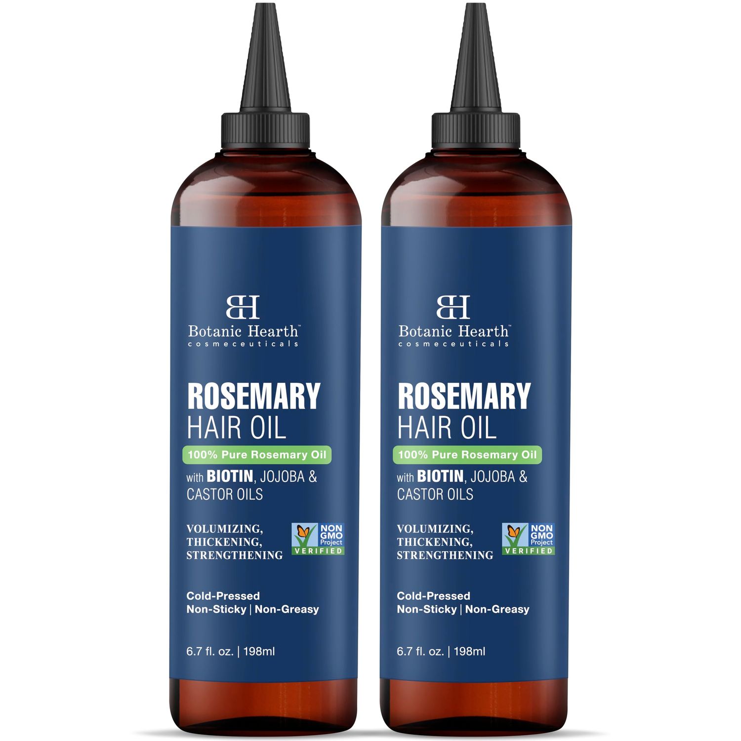Botanic Hearth 100 Pure Rosemary Oil for Hair Growth (6.7 fl oz, Pack of 2) Infused with Biotin, Jojoba Oil Castor Oil Hair Strengthening Treatment Nourishing Volumizing Non GMO Verified