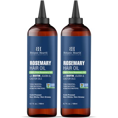 Botanic Hearth 100 Pure Rosemary Oil for Hair Growth (6.7 fl oz, Pack of 2) Infused with Biotin, Jojoba Oil Castor Oil Hair Strengthening Treatment Nourishing Volumizing Non GMO Verified
