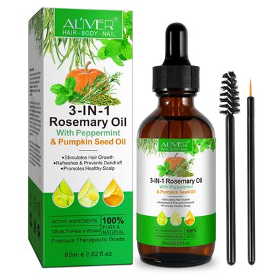 ZIXAOK 3in1 Hair Growth Oil (Rosemary, Mint Pumpkin Seed) - Natural Organic Cold-Pressed Hair Treatment for Hair, Skin, Eyelashes Eyebrows Regrowth